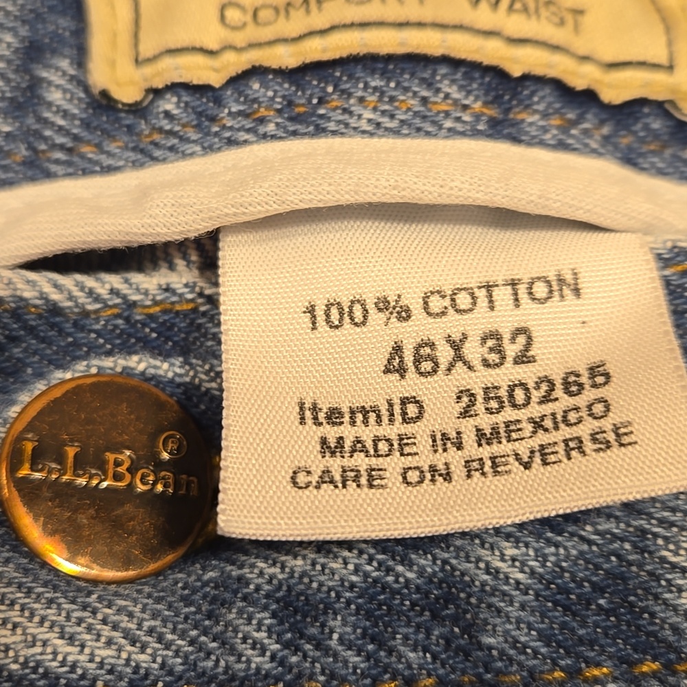 LL Bean Comfort Waist 100% Cotton 46x32 Mens Jeans - Pre-Owned - Picture 6 of 10